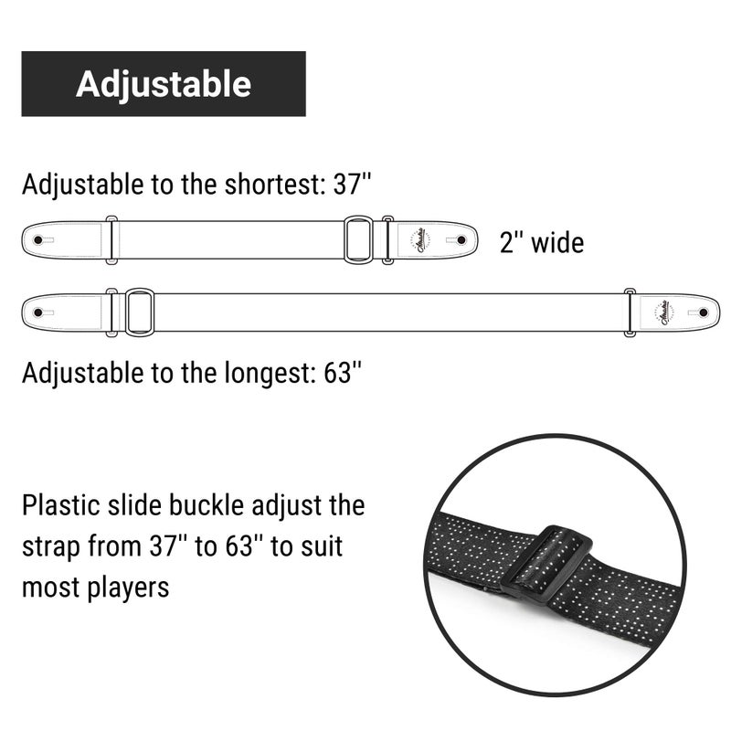 Amumu White Dot Guitar Strap with 3 Pick Holders for Acoustic, Electric, Bass Guitars -Black - Image 3